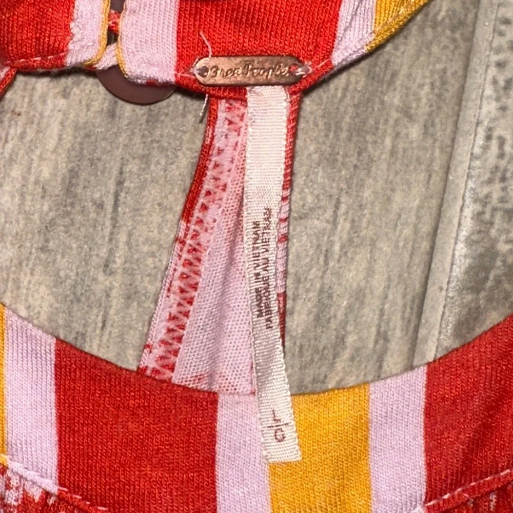 Free People Red Pink Medallion Print Halter Mini Dress Racerback Striped Trim L